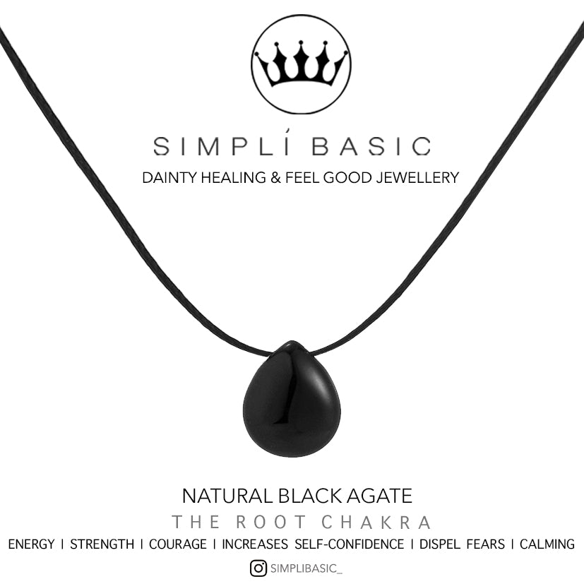 Black Agate cord Necklace (pear drop stone)