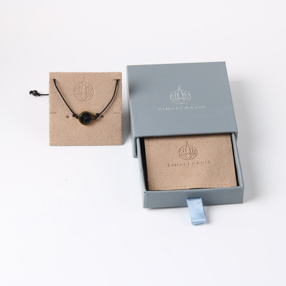 NATURAL OBSIDIAN & BLACK STRING BRACELET – ADJUSTABLE SOFT CORD