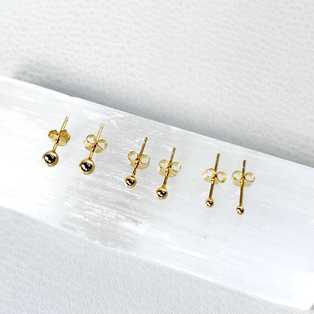 Round Ball Set of 3 Pairs Sterling Silver Studs 14K Gold