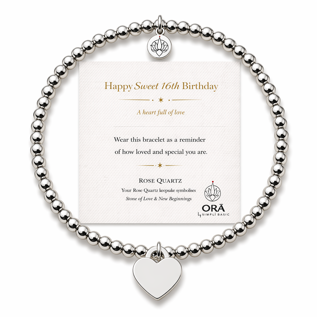 Sweet 16 Birthday Bracelet for Girls – Rose Quartz Charm Stainless Steel Bracelet