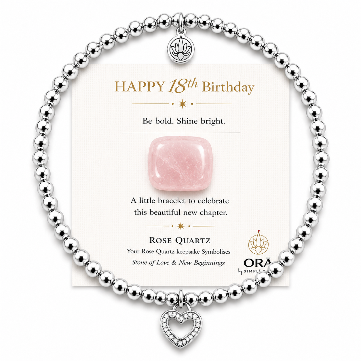 ORĀ 18th Birthday Rose Quartz Keepsake & Charm Bead Bracelet Gift