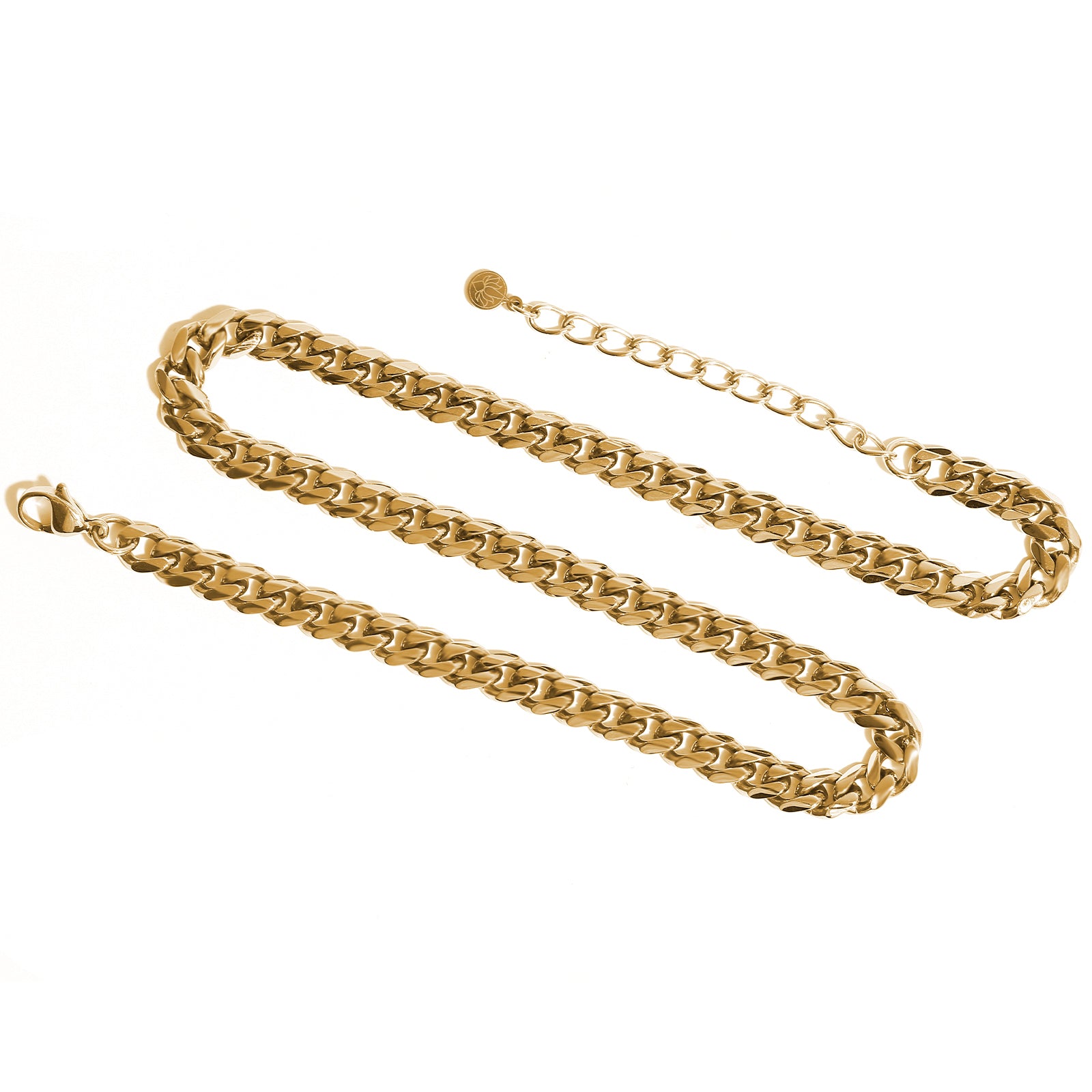 Choker Necklace Flat Curb Chain, Stainless Steel 18K Gold