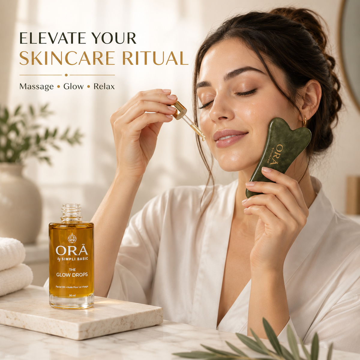 The Glow Drops — Hydrating Rosehip & Saffron Facial Oil + Jade Gua Sha