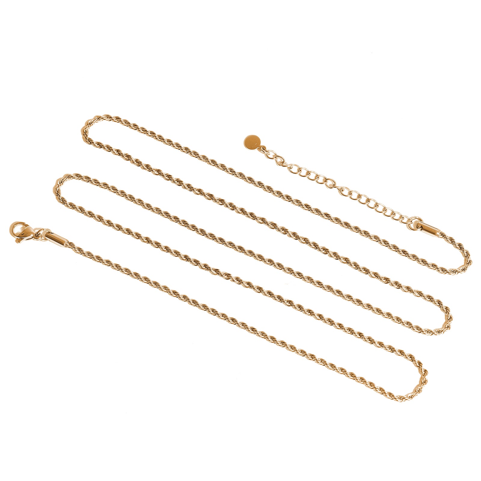 Long Rope Chain Necklace, Stainless Steel 18K Gold