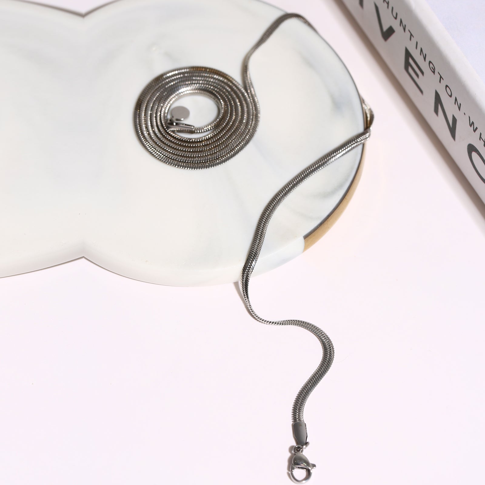 Long Snake Chain Necklace, Stainless Steel