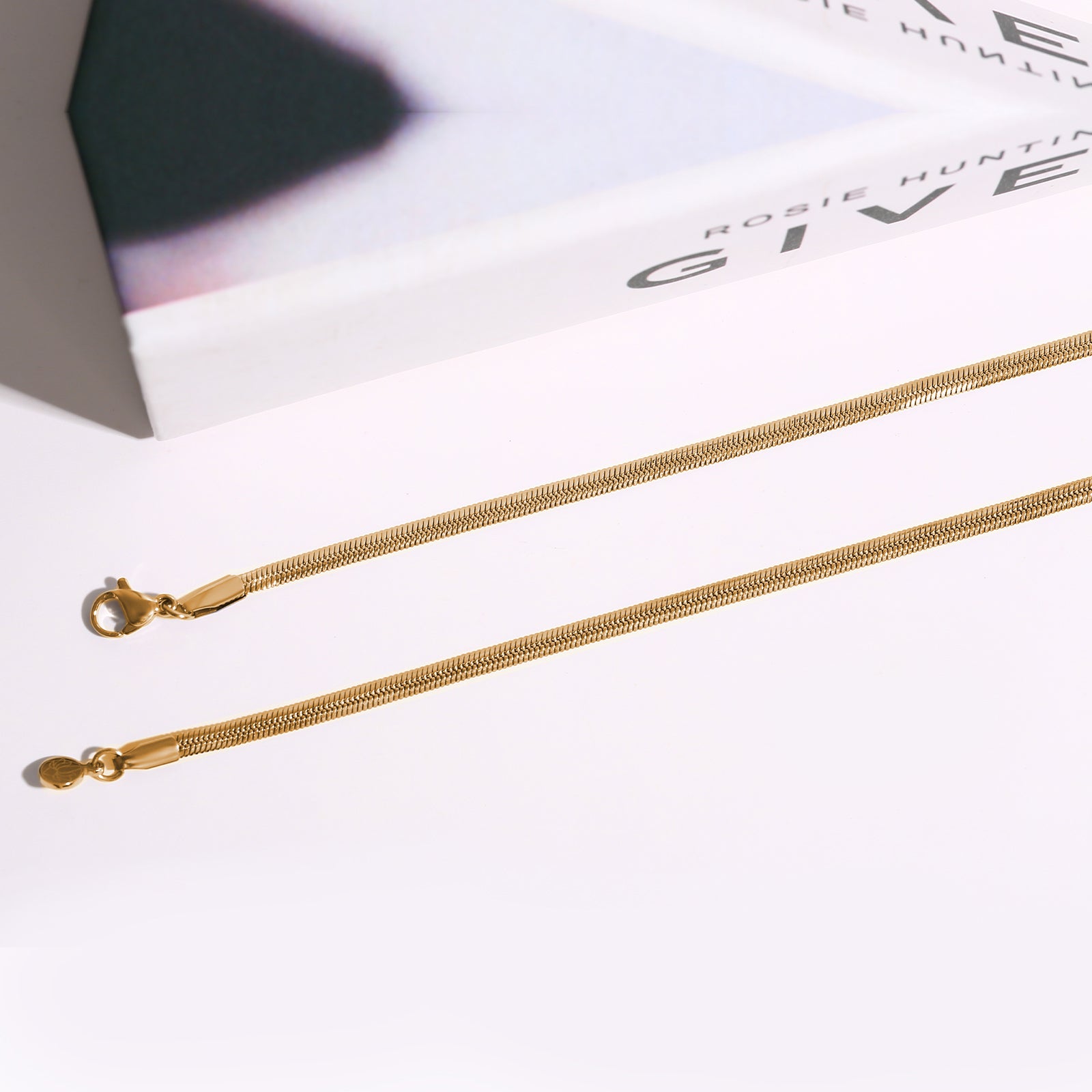 Long Snake Chain Necklace, Stainless Steel 18K Gold