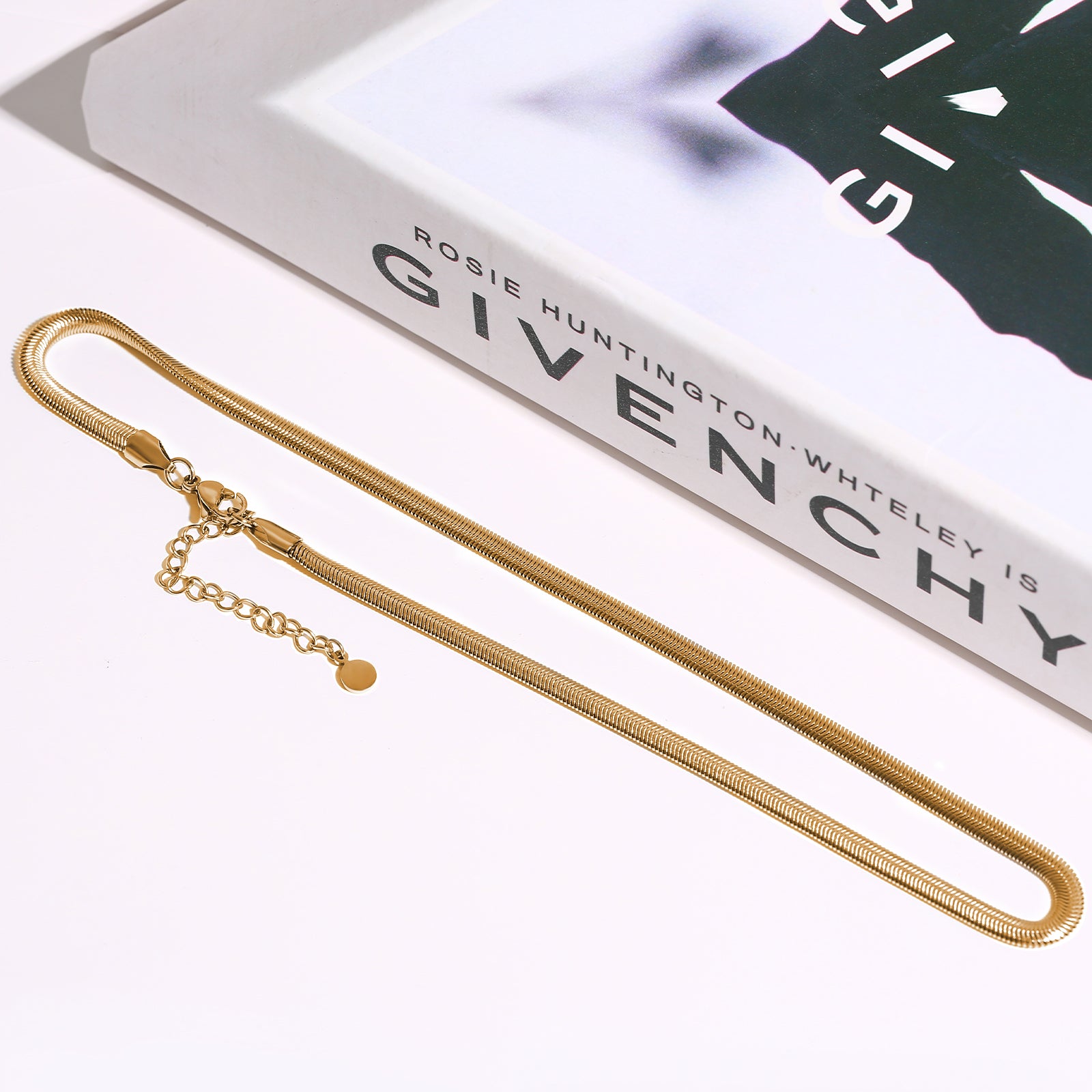 Short Snake Chain Necklace, Stainless Steel 18K Gold