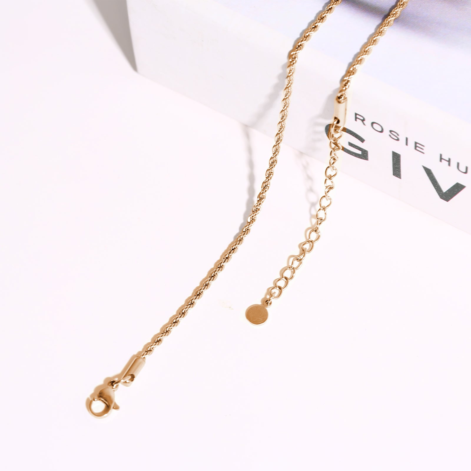 Long Rope Chain Necklace, Stainless Steel 18K Gold