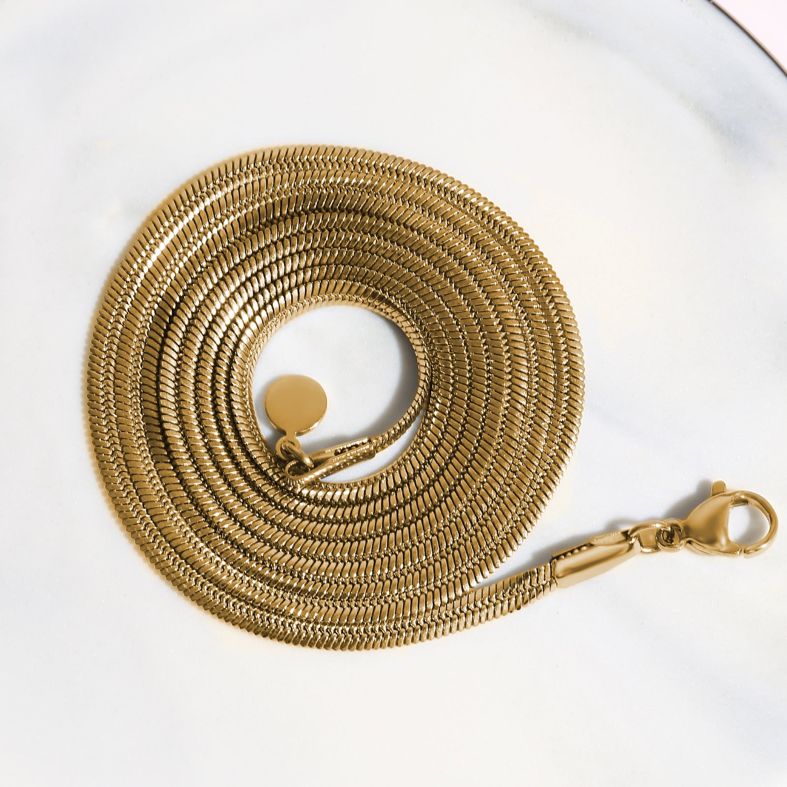 Long Snake Chain Necklace, Stainless Steel 18K Gold