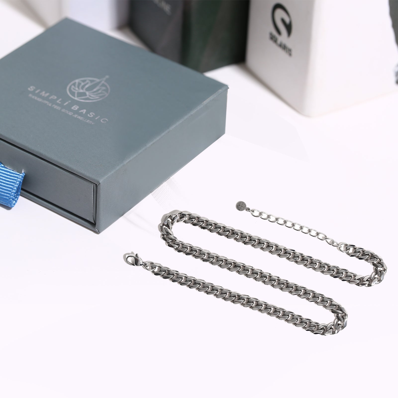 Choker Necklace Flat Curb Chain, Stainless Steel