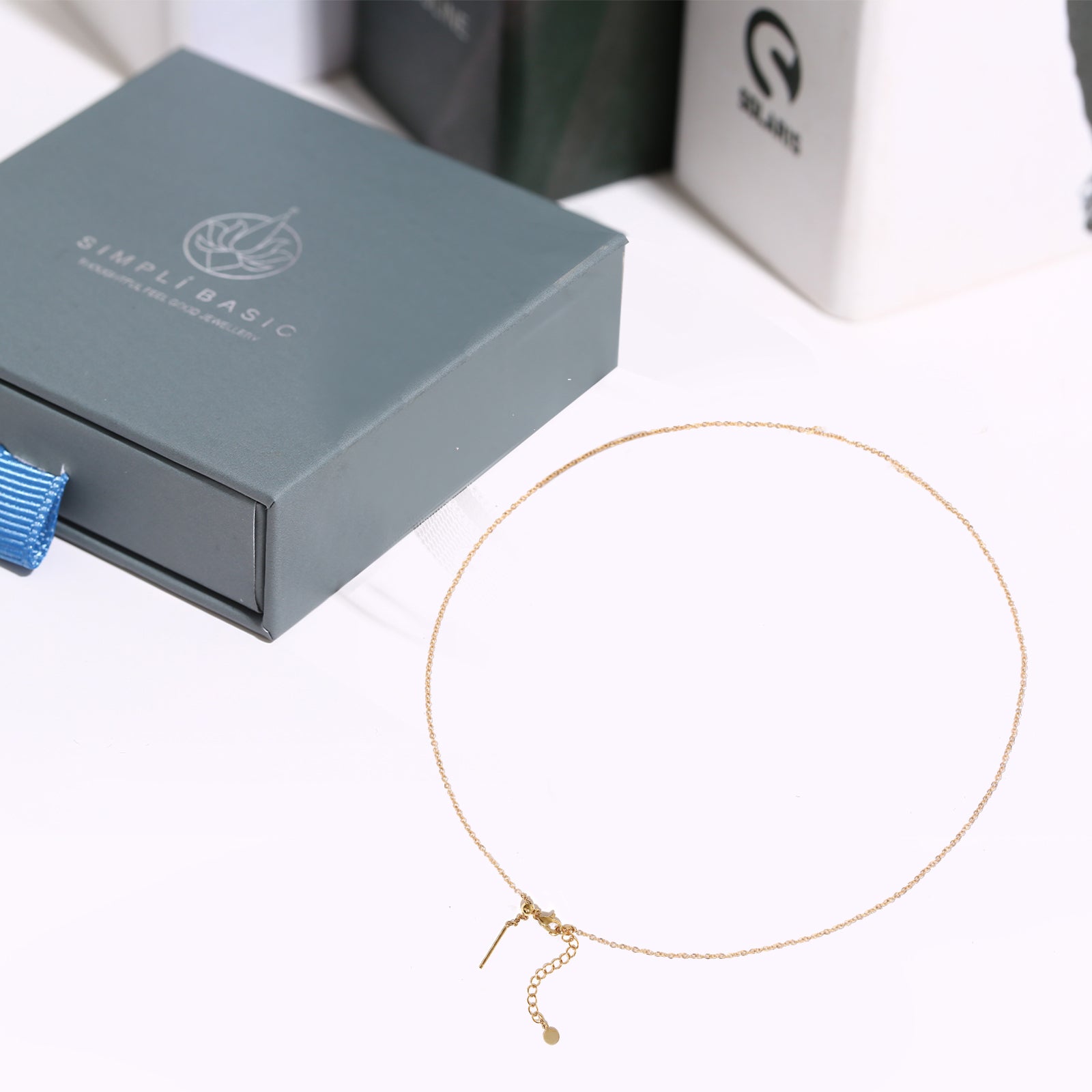 55cm Adjustable Chain Necklace, Stainless Steel 18K Gold