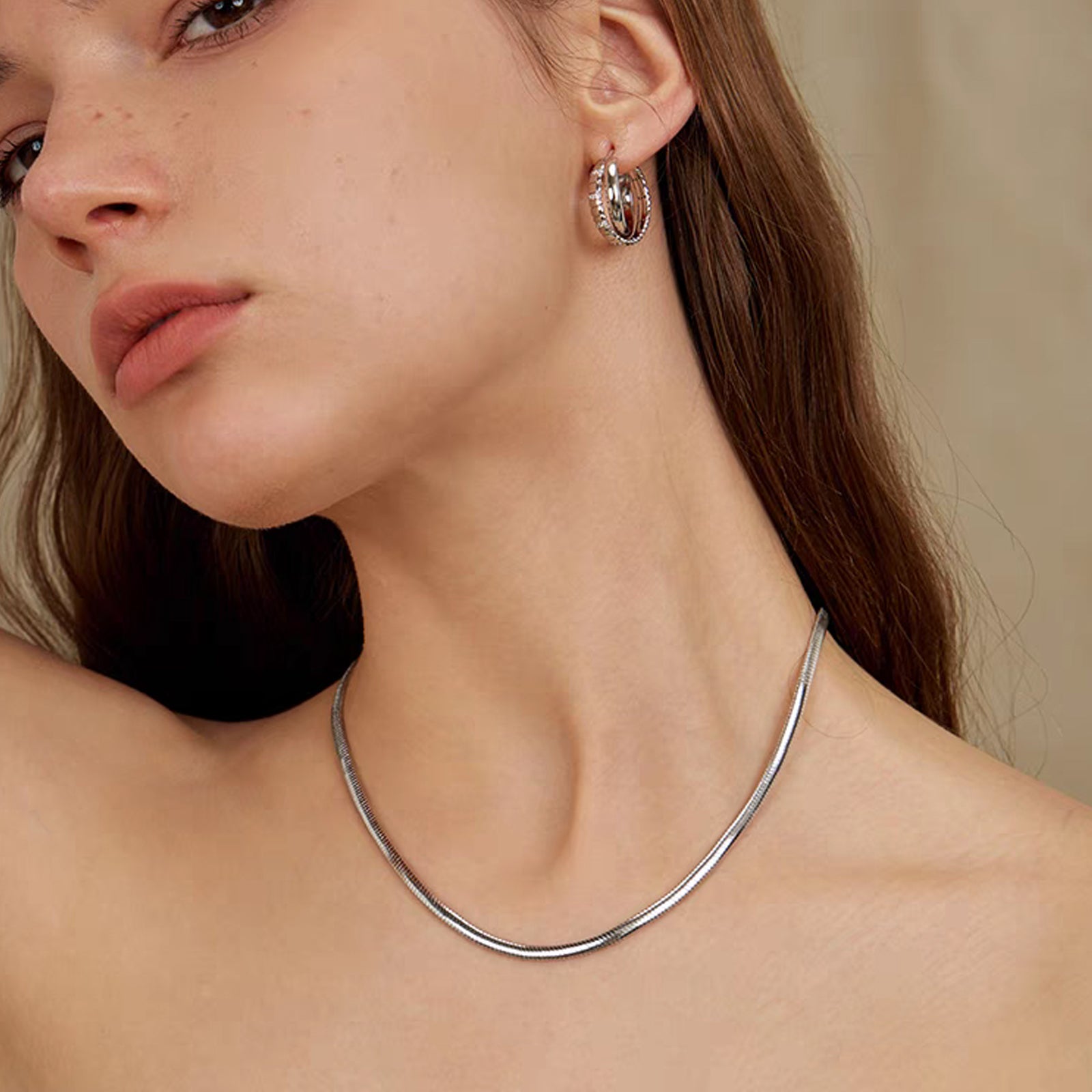 Short Snake Chain Necklace, Stainless Steel