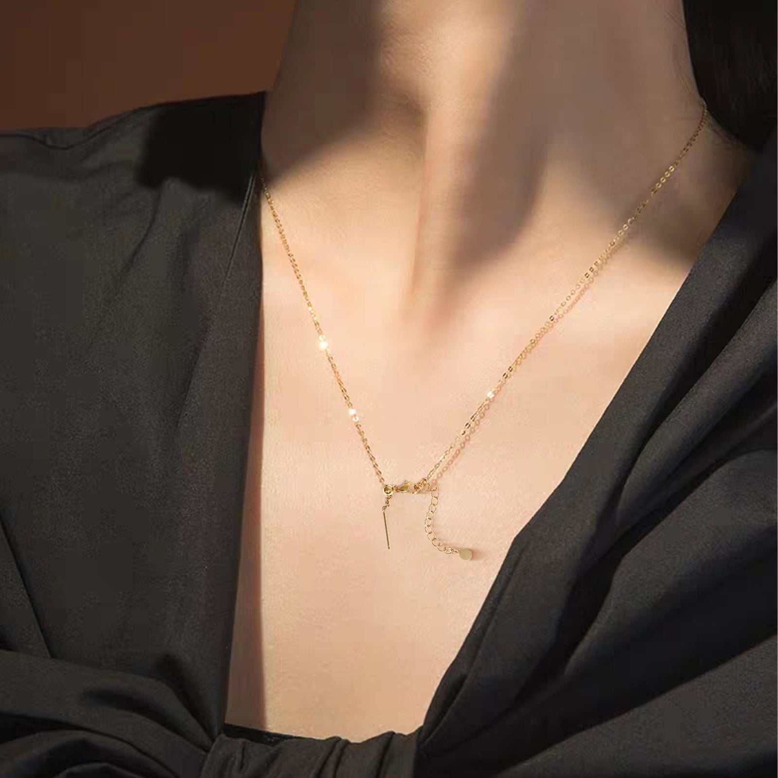 55cm Adjustable Chain Necklace, Stainless Steel 18K Gold