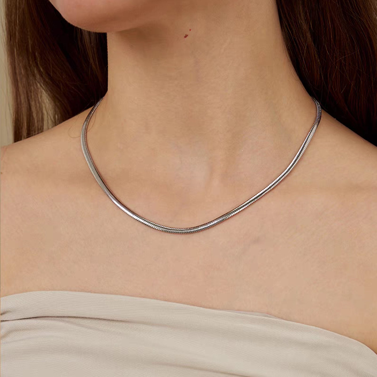 Short Snake Chain Necklace, Stainless Steel