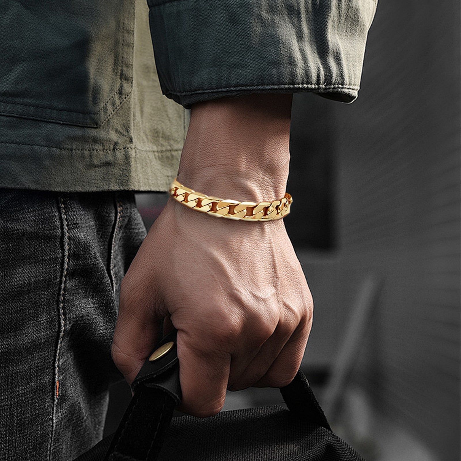 Flat Curb Chain Bracelet, Stainless Steel 18K Gold