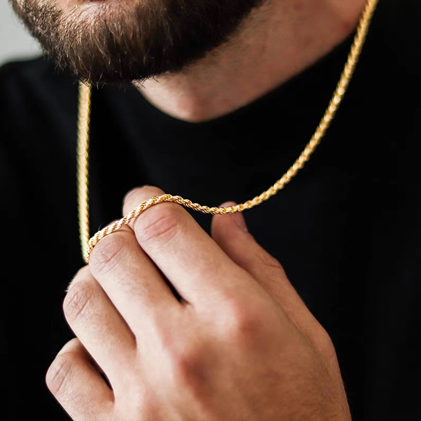 Long Rope Chain Necklace, Stainless Steel 18K Gold