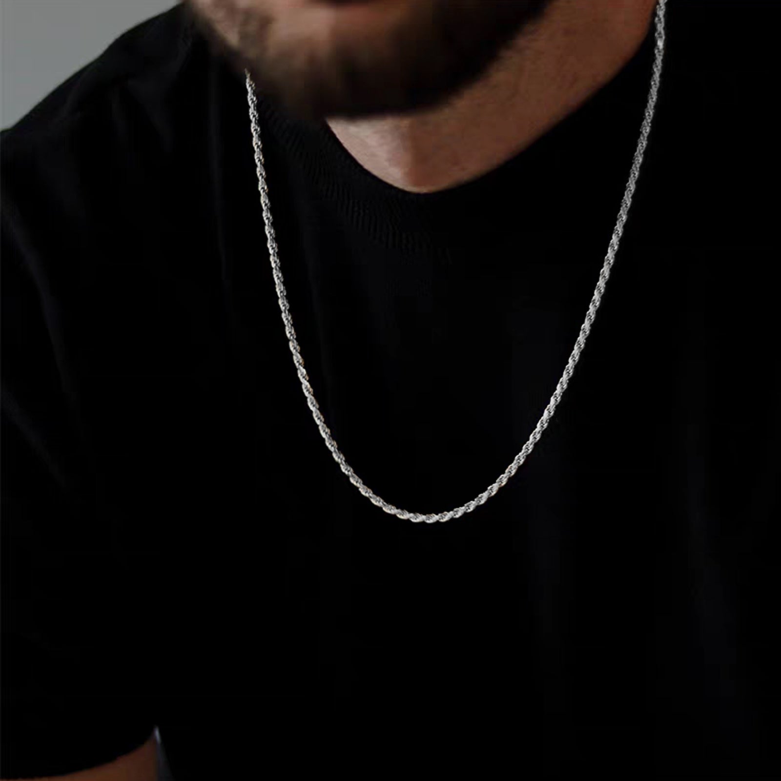 Long Rope Chain Necklace, Stainless Steel