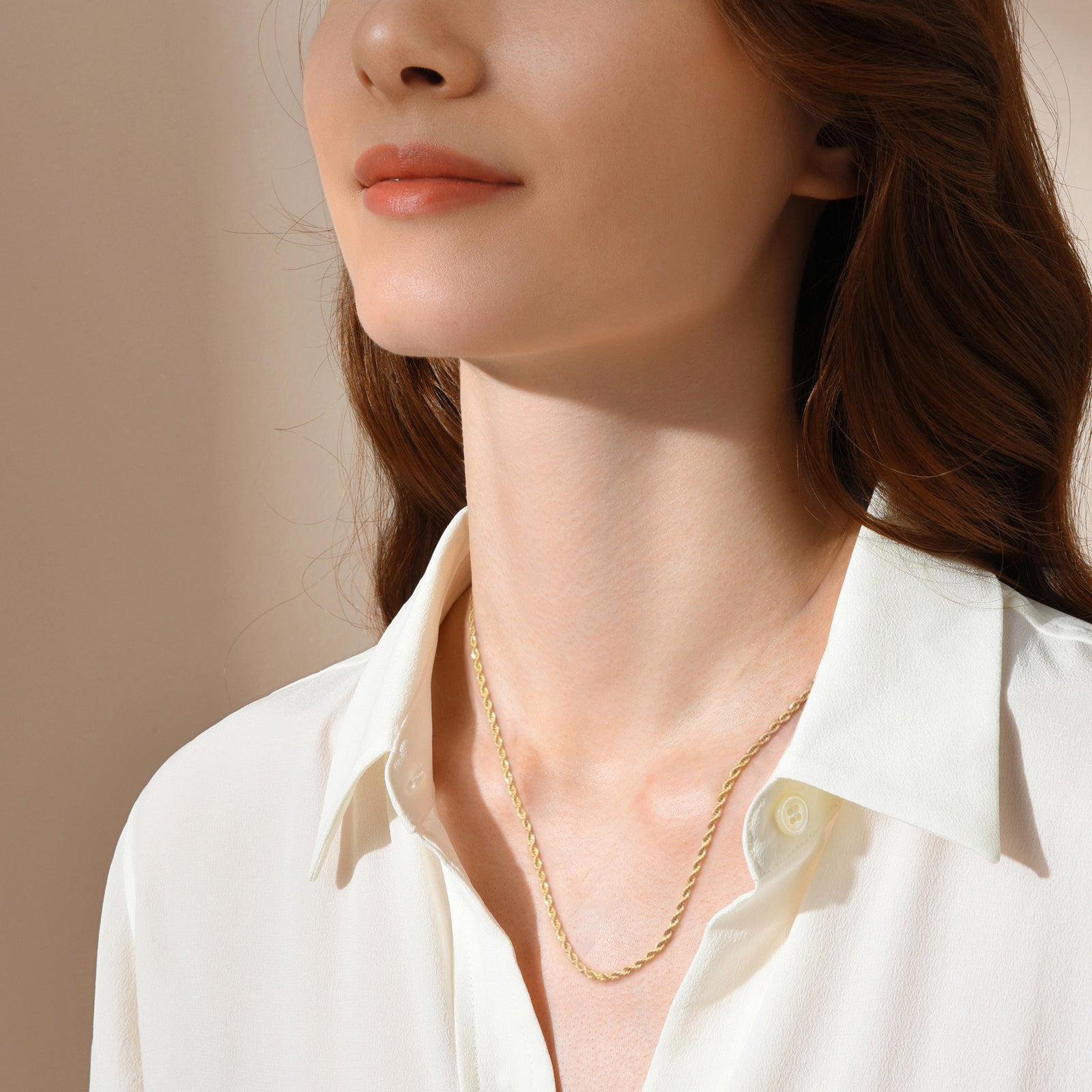 Short Rope Chain Necklace, Stainless Steel 18K Gold
