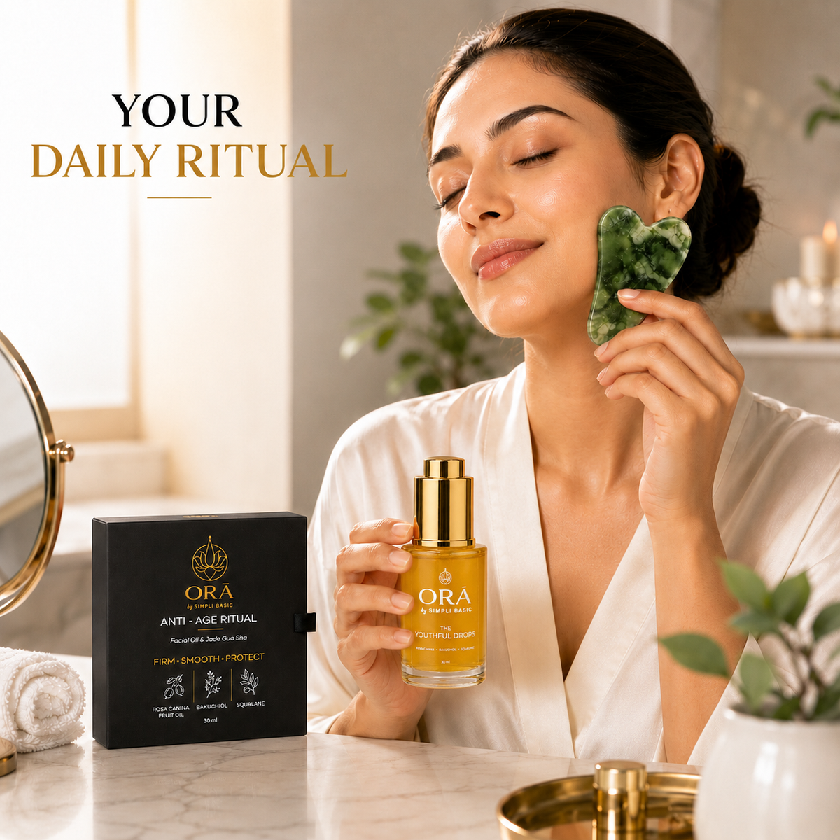 The Youthful Drops — Anti-Age Rosehip & Bakuchiol Facial Oil + Jade Gua Sha