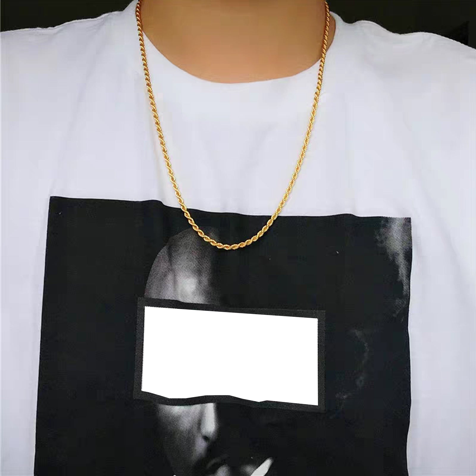 Long Rope Chain Necklace, Stainless Steel 18K Gold