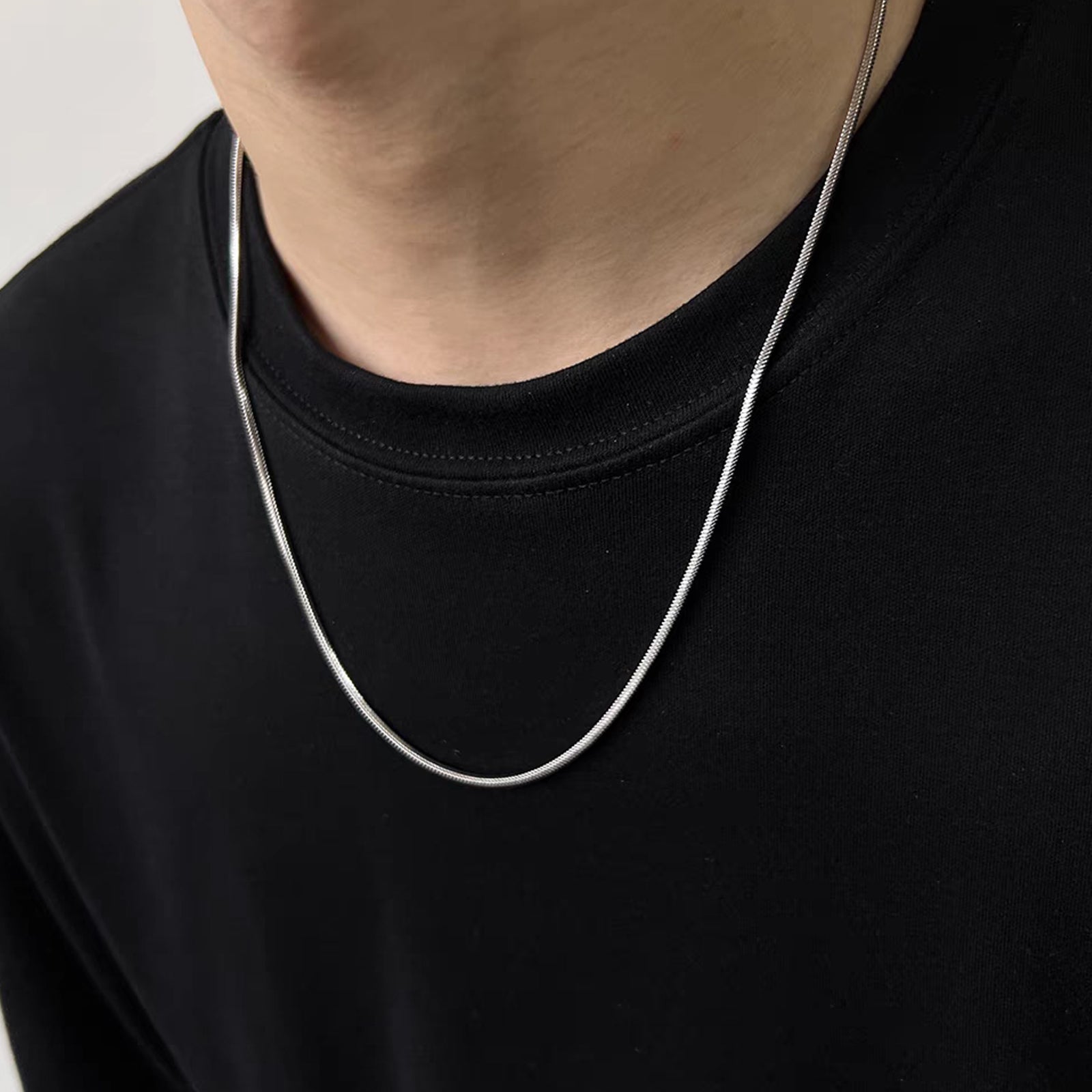 Long Snake Chain Necklace, Stainless Steel