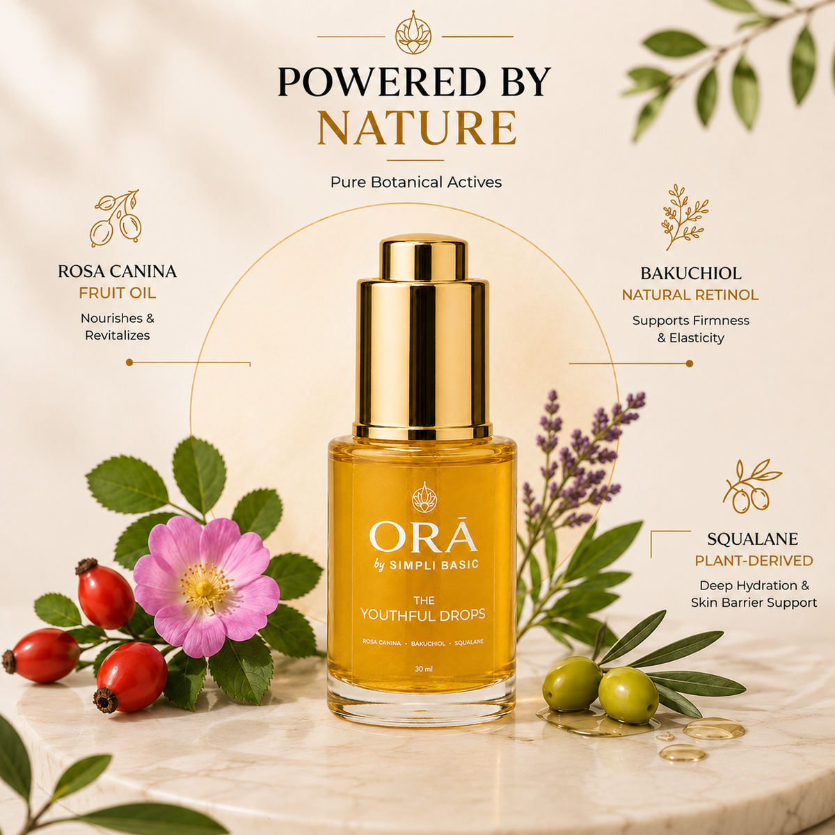 The Youthful Drops — Anti-Age Rosehip & Bakuchiol Facial Oil + Jade Gua Sha