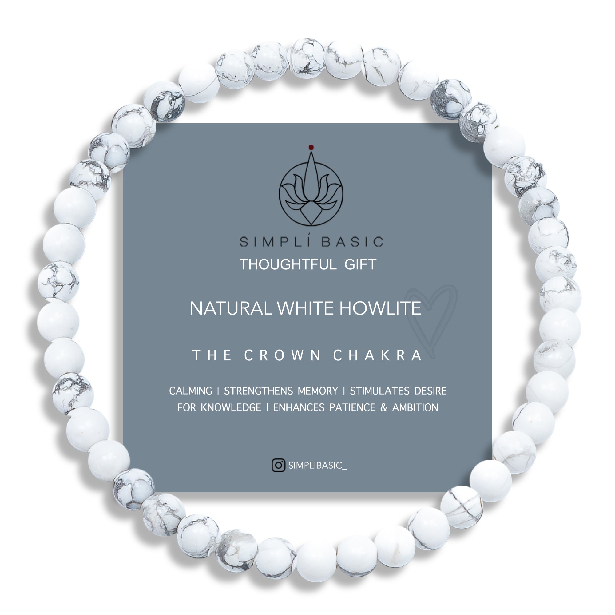 HEALING WHITE HOWLITE BEAD BRACELET 4MM