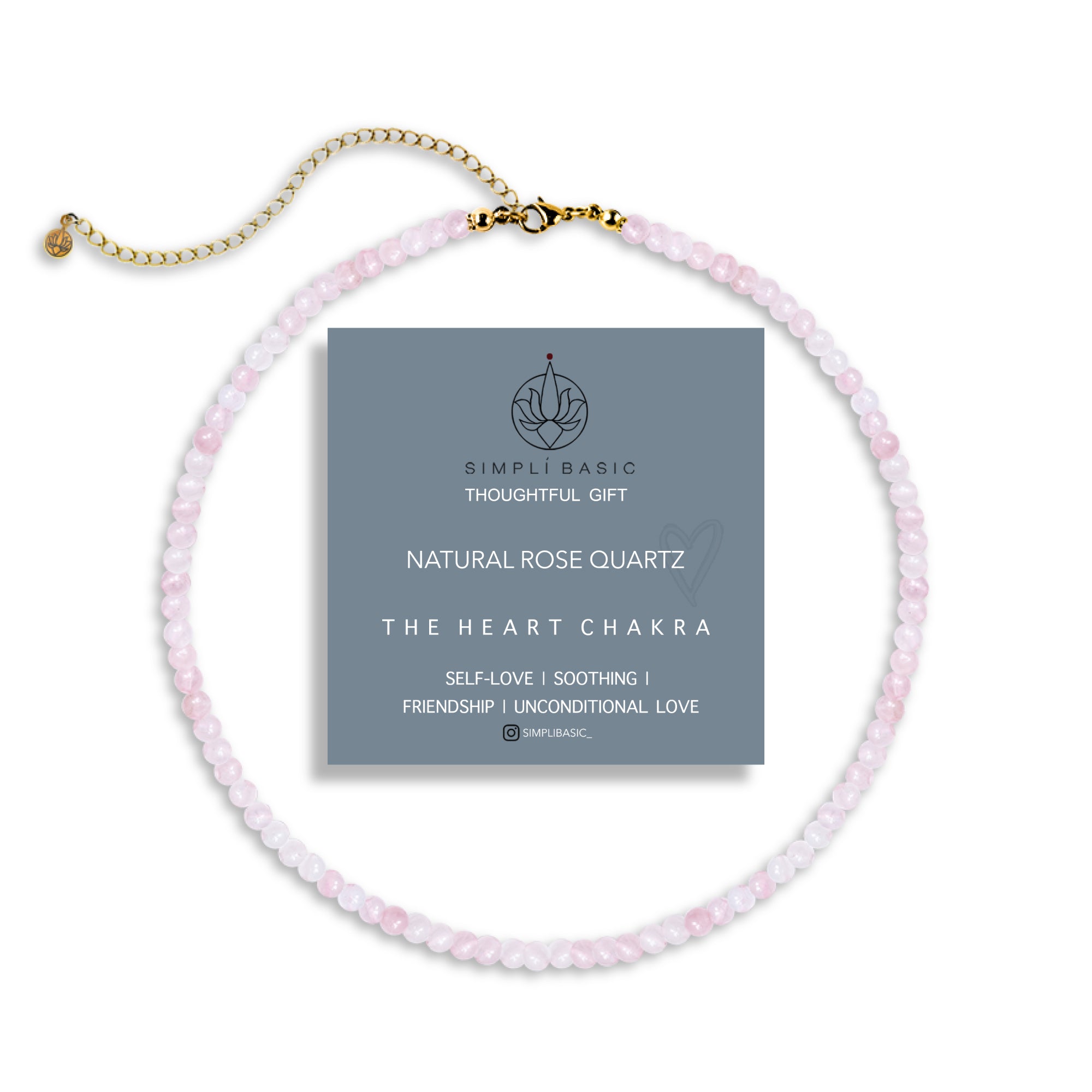 NATURAL ROSE QUARTZ HEALING GEMSTONE BEADS NECKLACE
