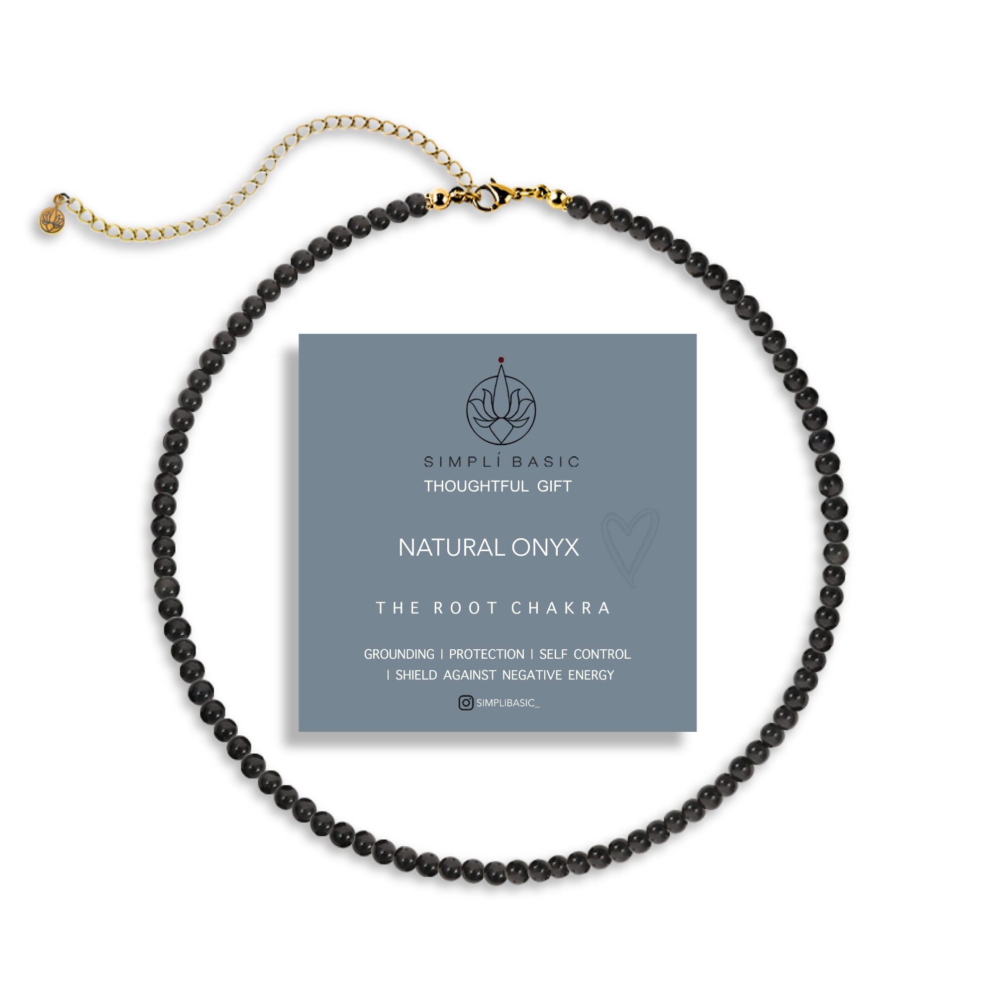 NATURAL BLACK ONYX HEALING GEMSTONE BEADS NECKLACE