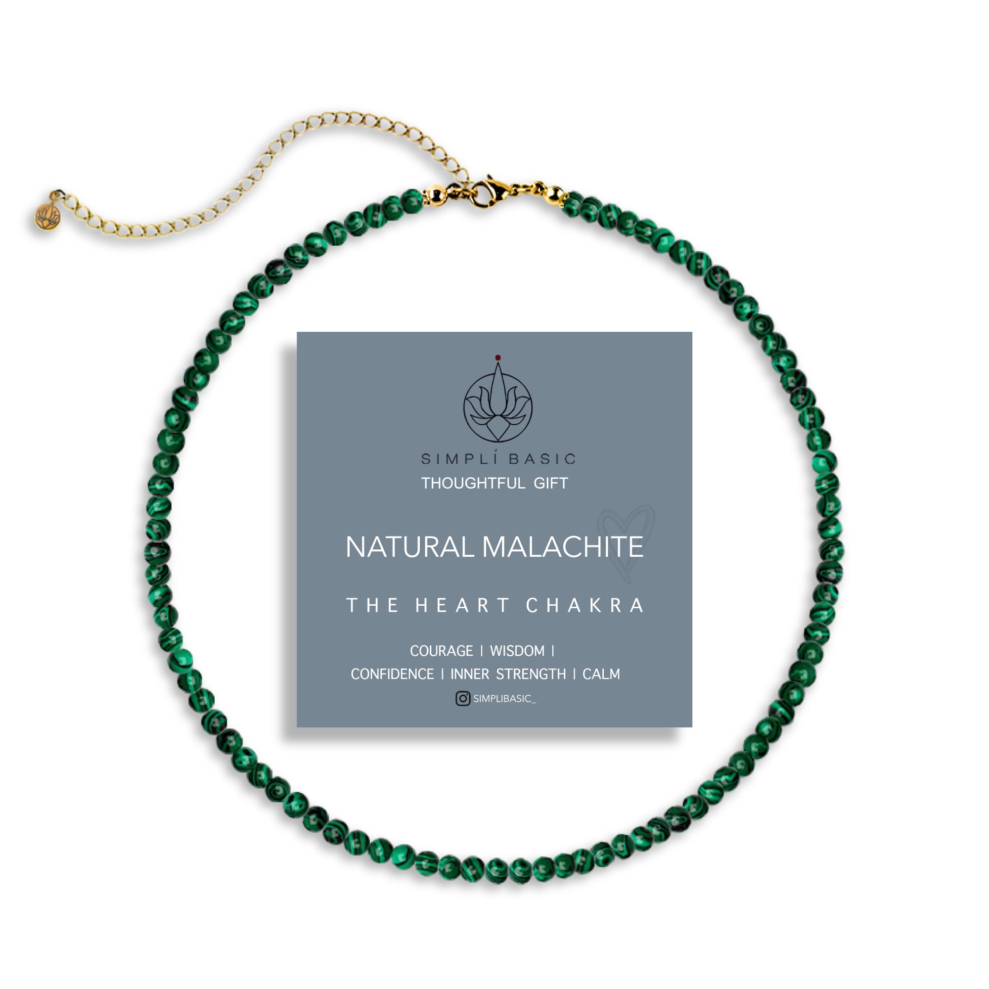 NATURAL MALACHITE HEALING GEMSTONE BEADS NECKLACE