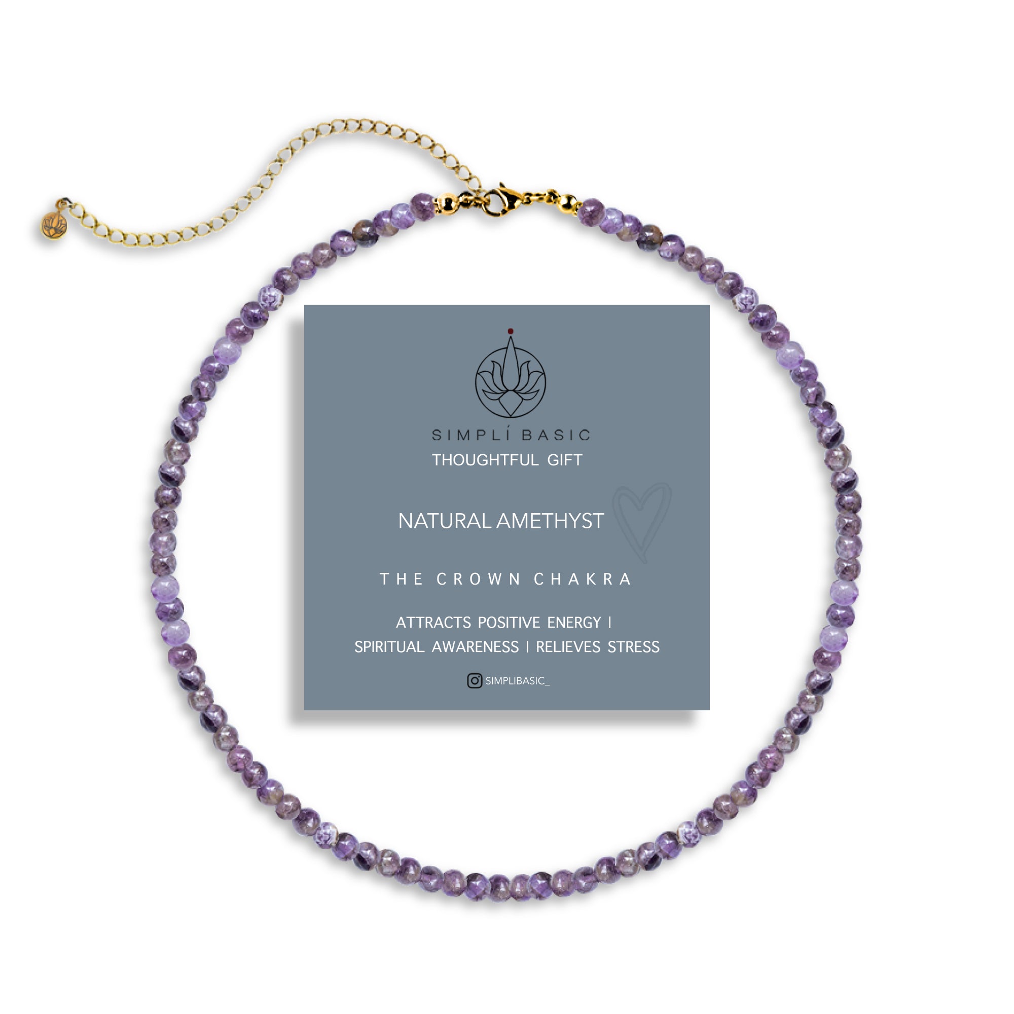 NATURAL AMETHYST HEALING GEMSTONE BEADS NECKLACE