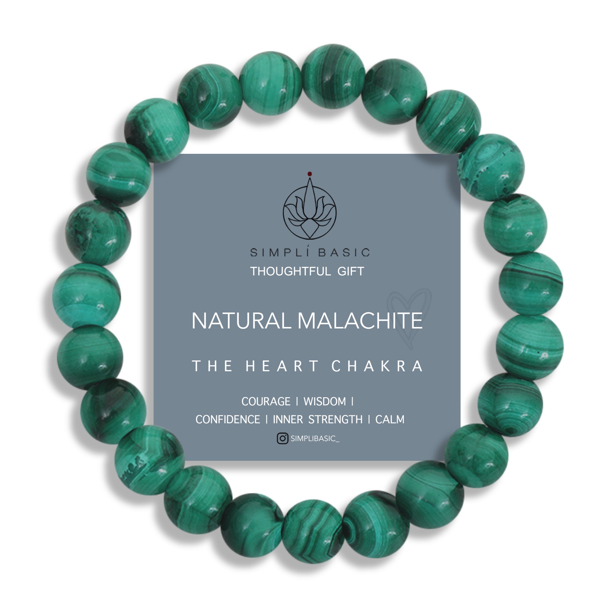 Healing Malachite bead bracelet 8mm
