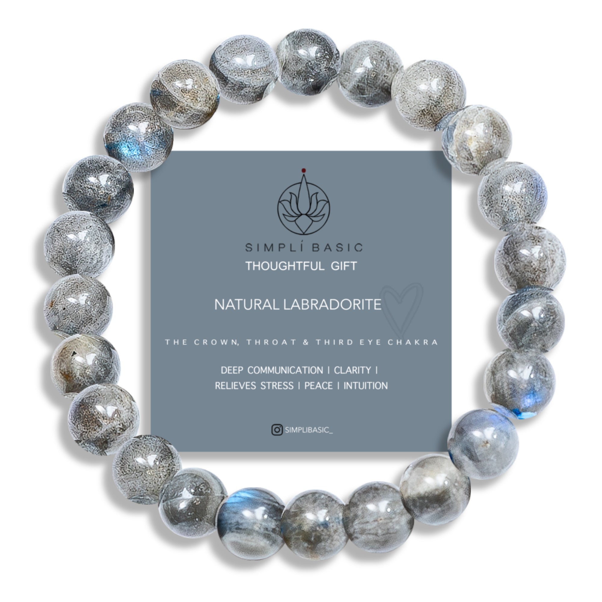 Healing Labradorite Bead Bracelet & Teardrop Chain Necklace Set