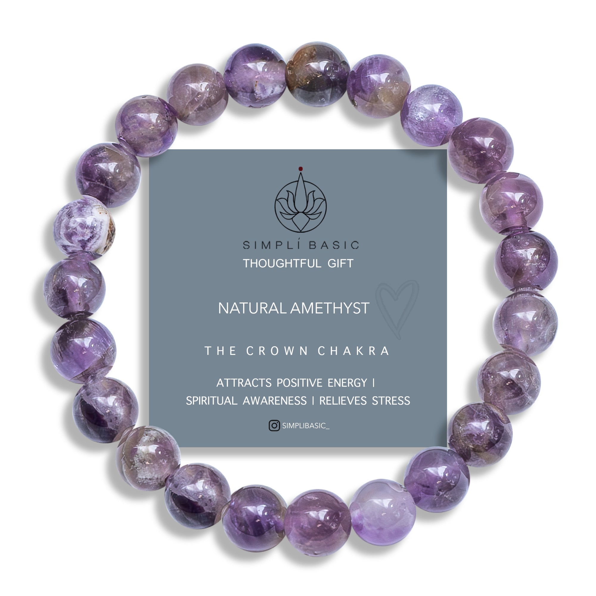 Healing Amethyst Bead Bracelet & 18k Gold Chain Bracelet Set