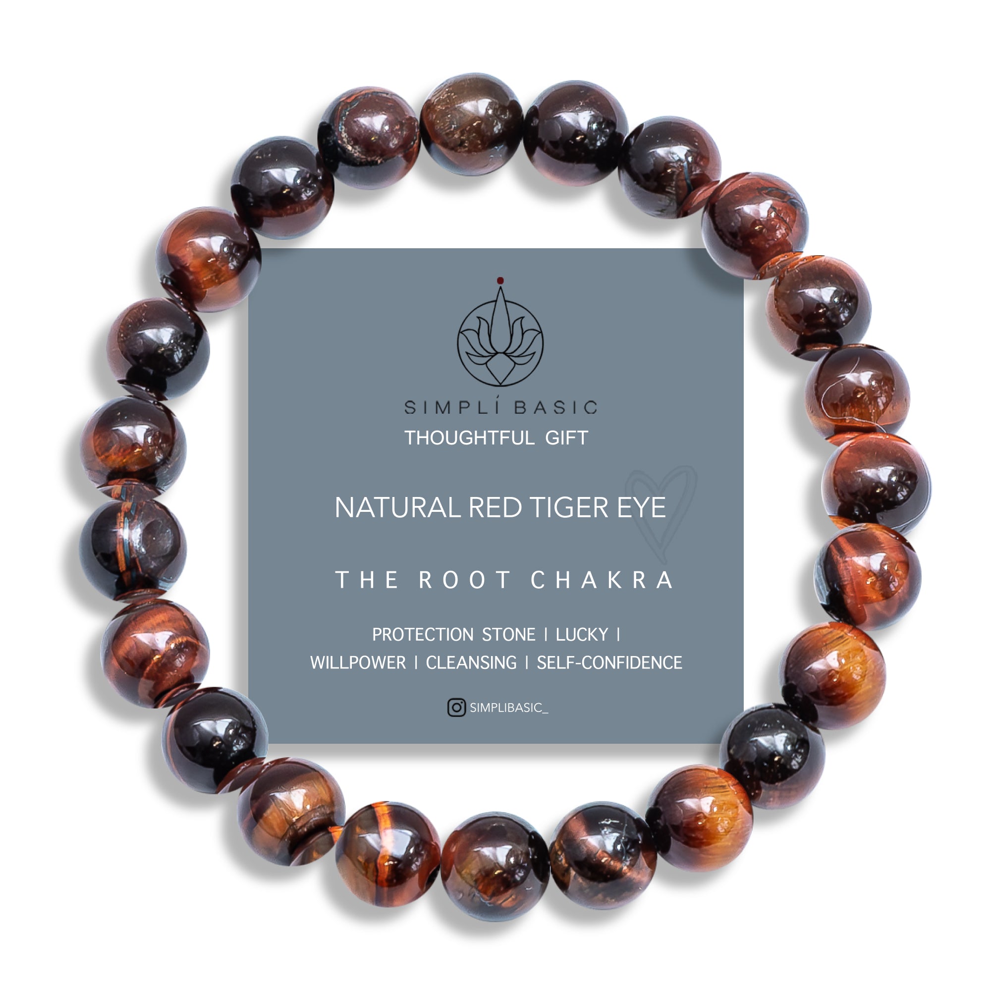 Healing Red Tiger Eye Bead Bracelet 8MM