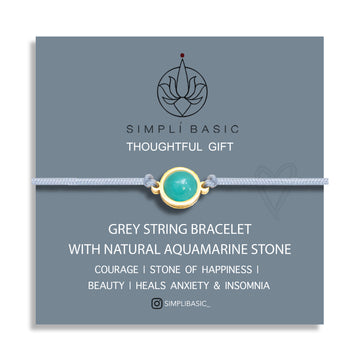 NATURAL AQUAMARINE & GREY STRING BRACELET – ADJUSTABLE SOFT CORD