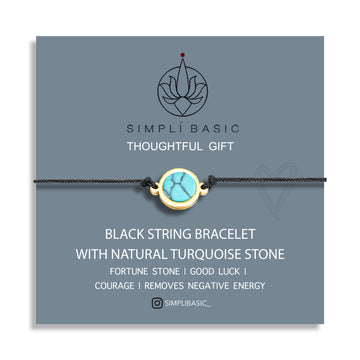 NATURAL TURQUOISE STONE STRING BRACELET – ADJUSTABLE BLACK SOFT CORD
