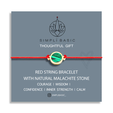 NATURAL MALACHITE & RED STRING BRACELET – ADJUSTABLE SOFT CORD