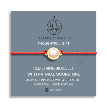 NATURAL MOONSTONE & RED STRING BRACELET – ADJUSTABLE SOFT CORD