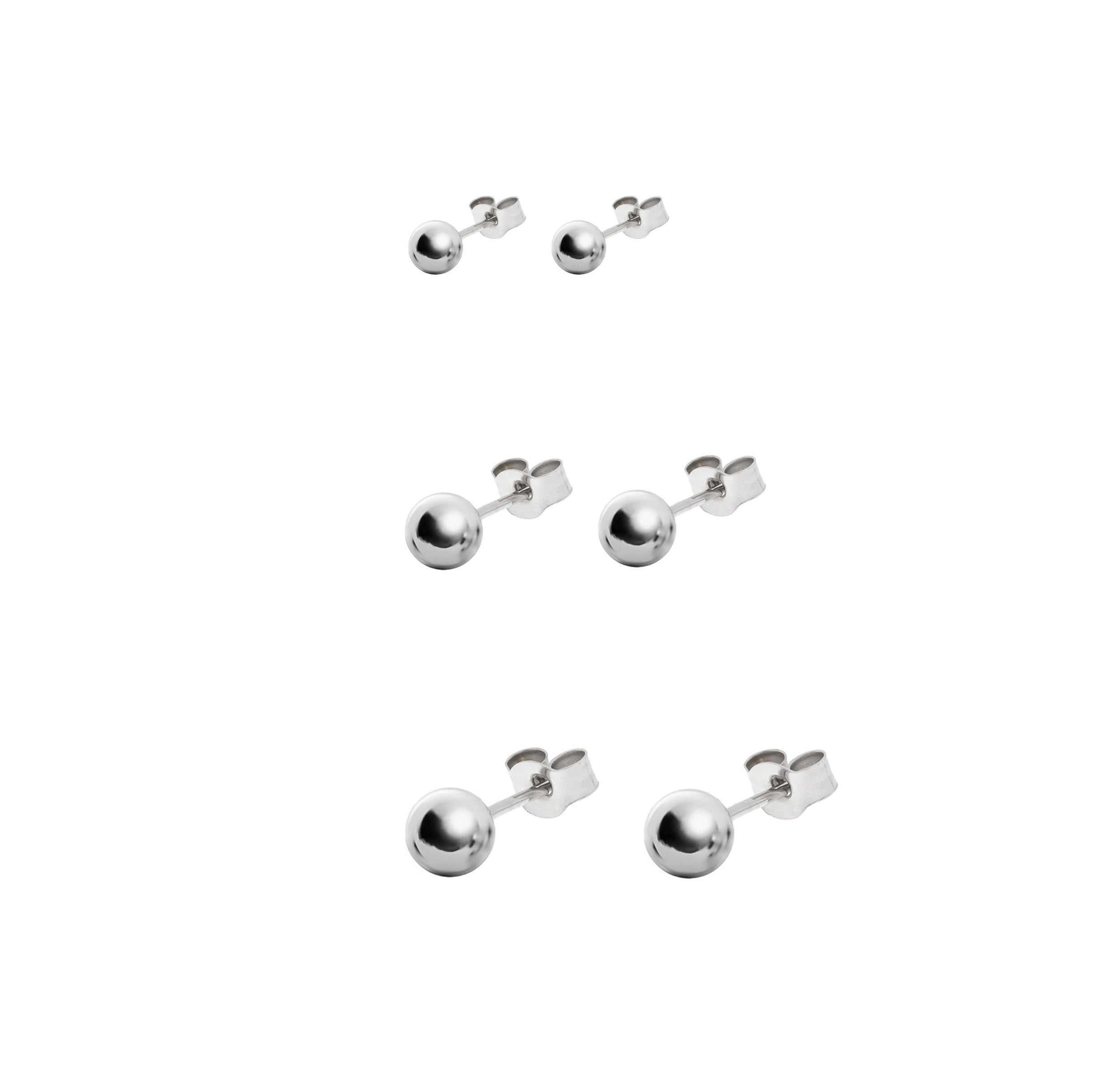Round Ball Set of 3 Pairs Sterling Silver Studs