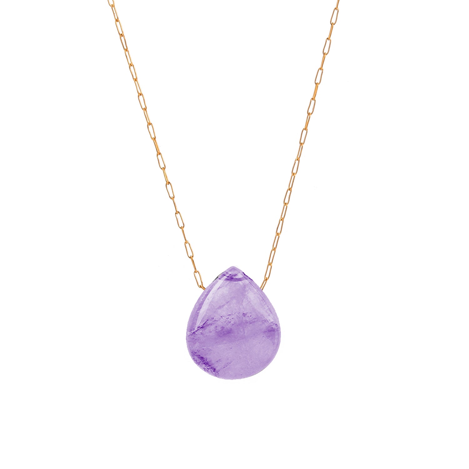 NATURAL AMETHYST TEARDROP 18K GOLD PLATED CHAIN NECKLACE