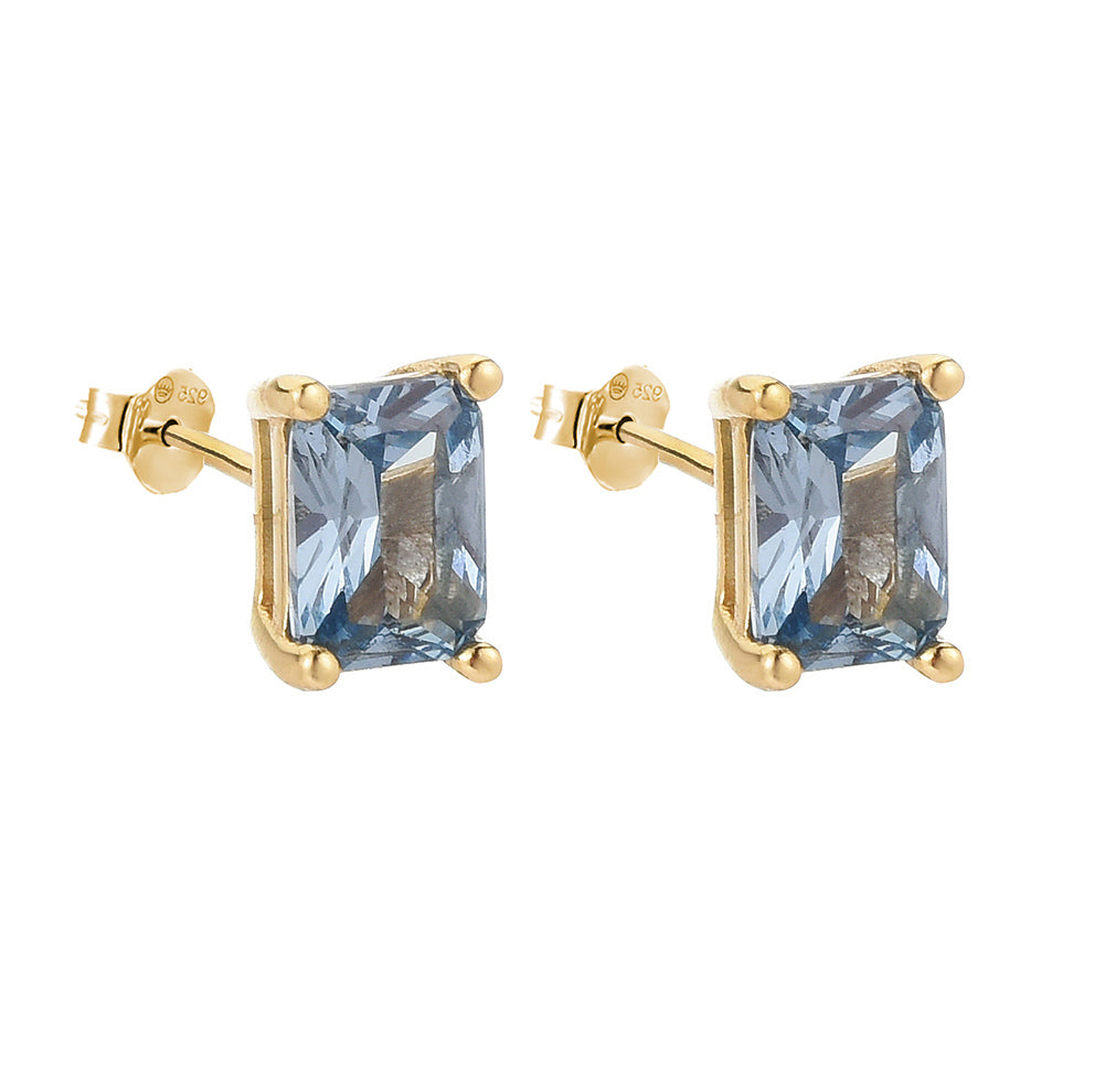 Aquamarine Emerald Cut Stud 14k Gold plated