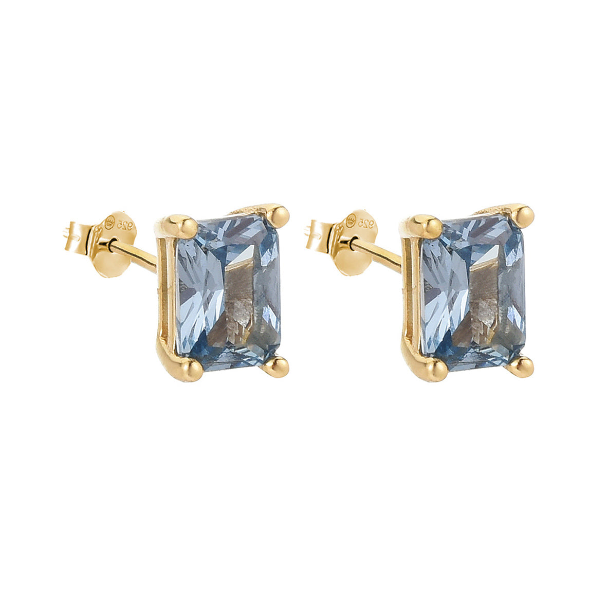 Aquamarine Emerald Cut Stud 14k Gold plated
