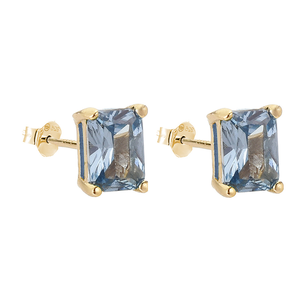 Aquamarine Emerald Cut Stud 14k Gold plated