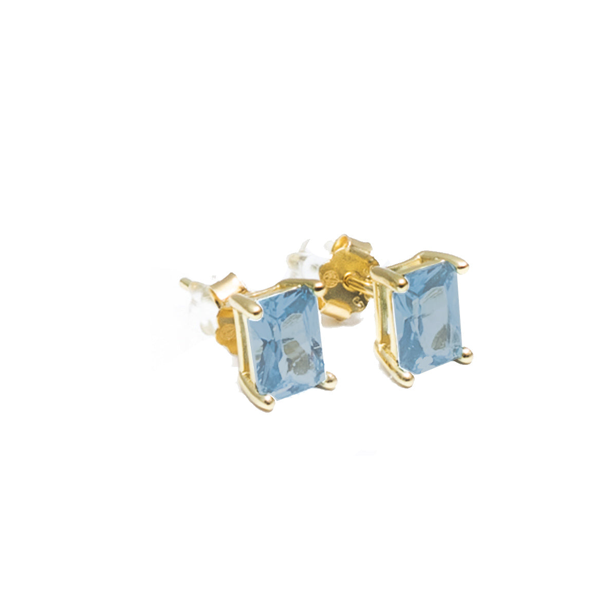 Aquamarine Emerald Cut Stud 14k Gold plated