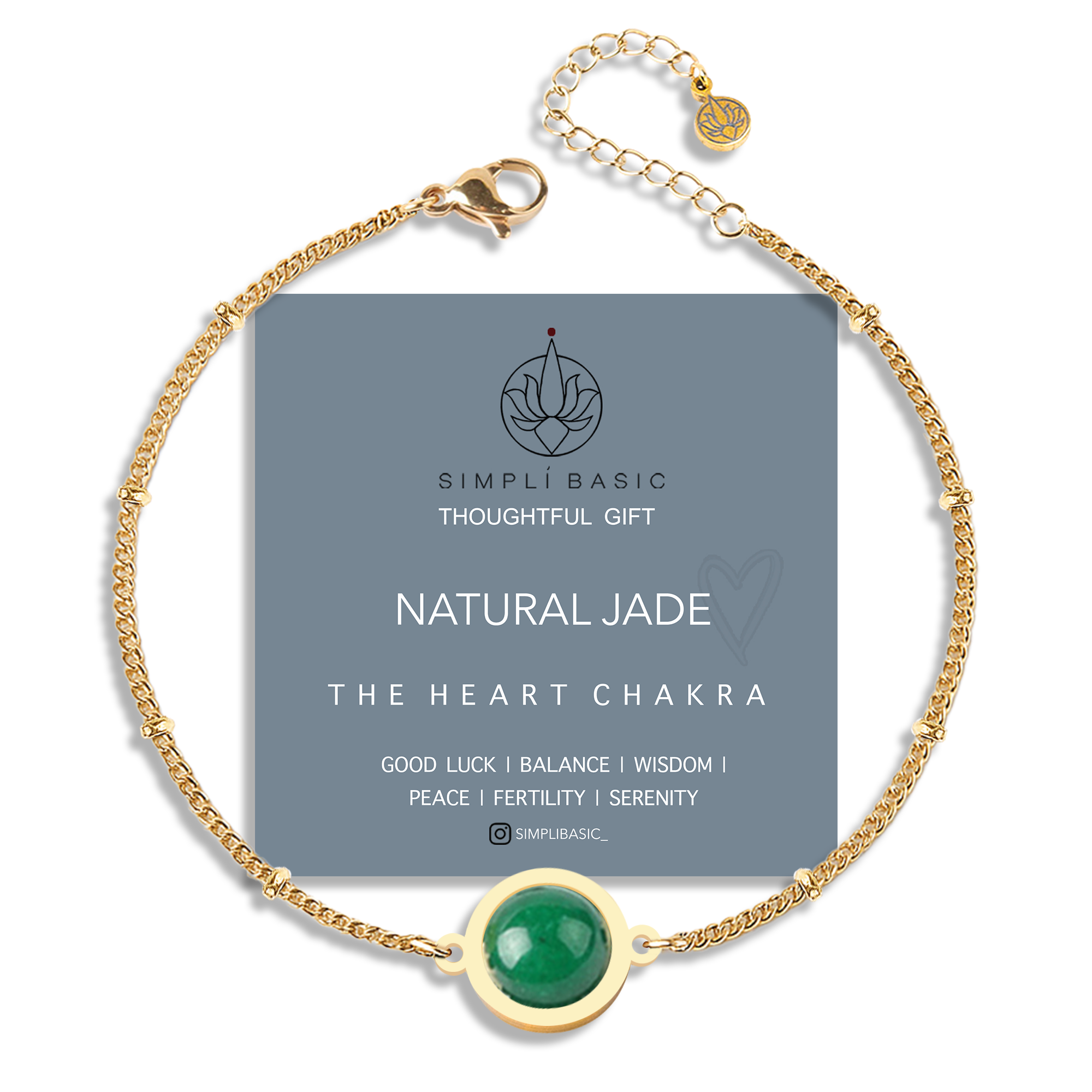 NATURAL JADE 18K GOLD PLATED STAINLESS STEEL CHAIN BRACELET