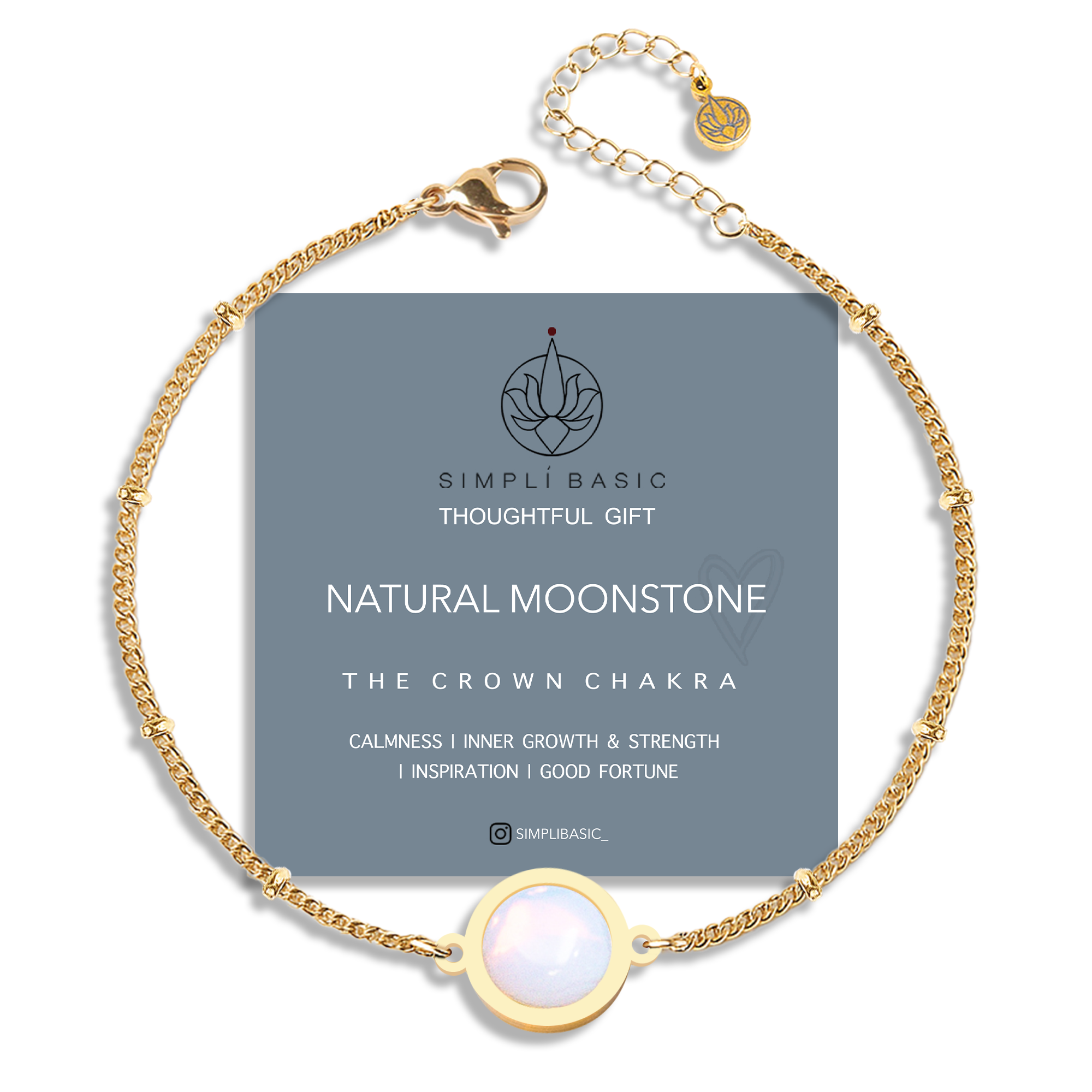 NATURAL MOONSTONE 18K GOLD PLATED STAINLESS STEEL CHAIN BRACELET