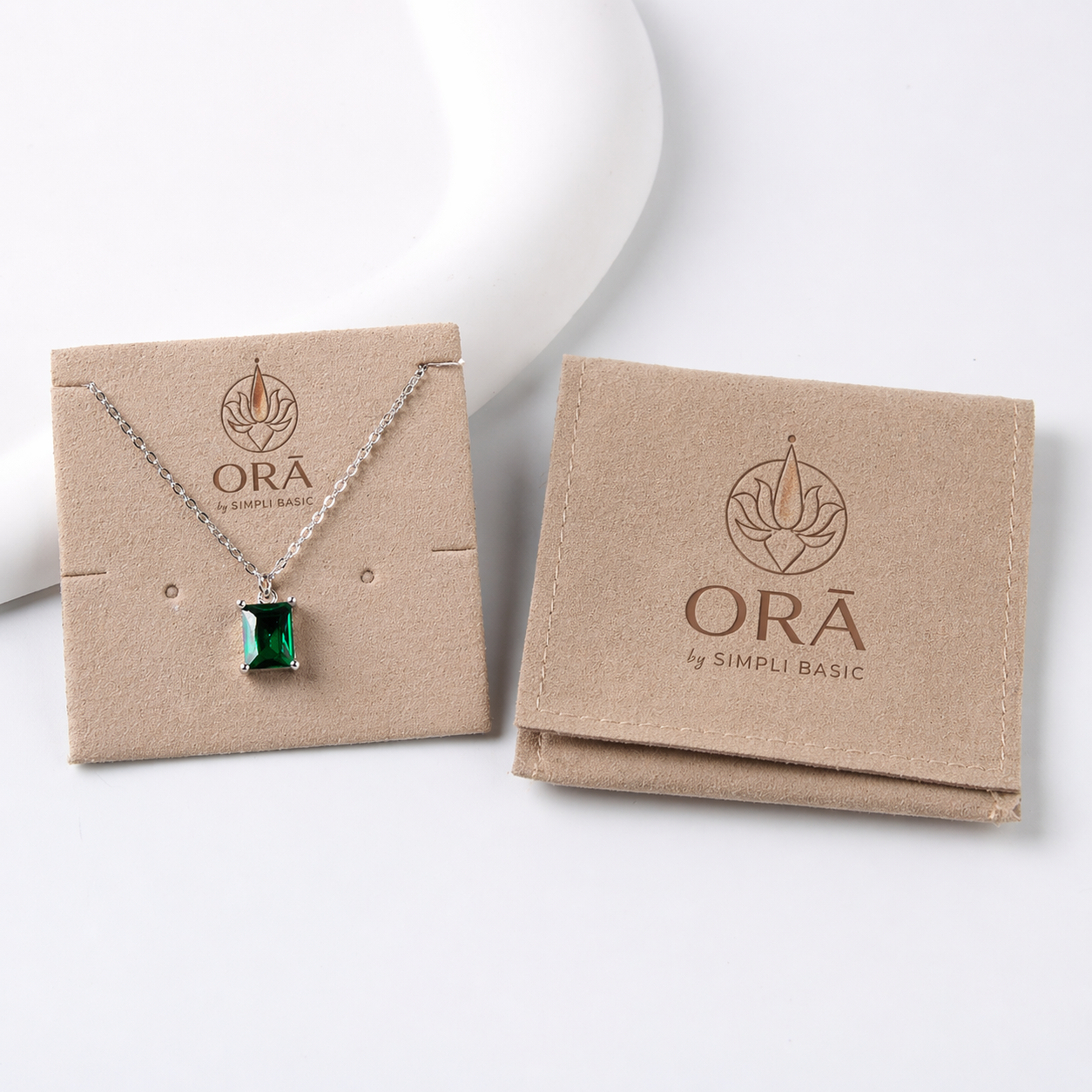 Green Emerald Cut Necklace Silver