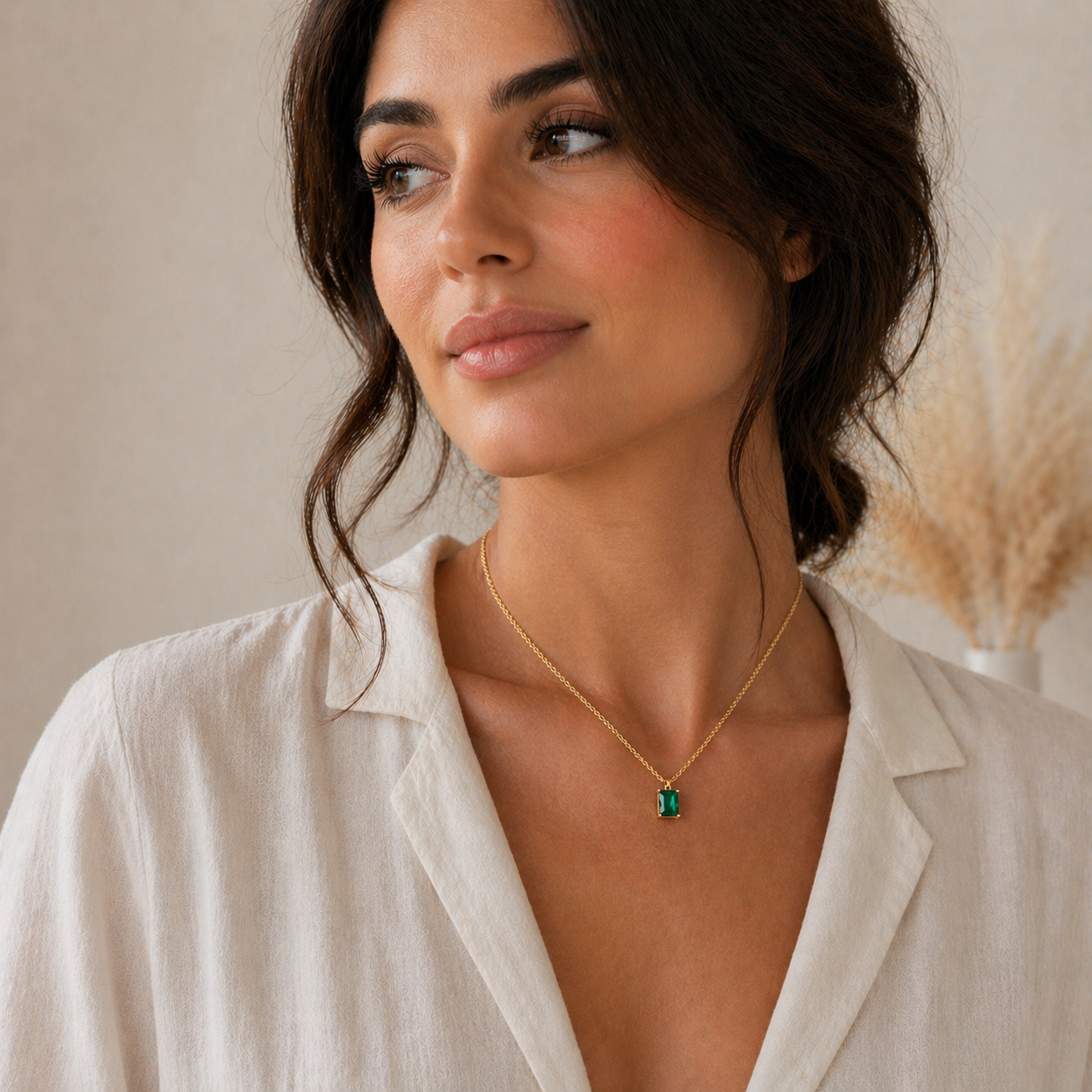 Green Emerald Cut Necklace Gold