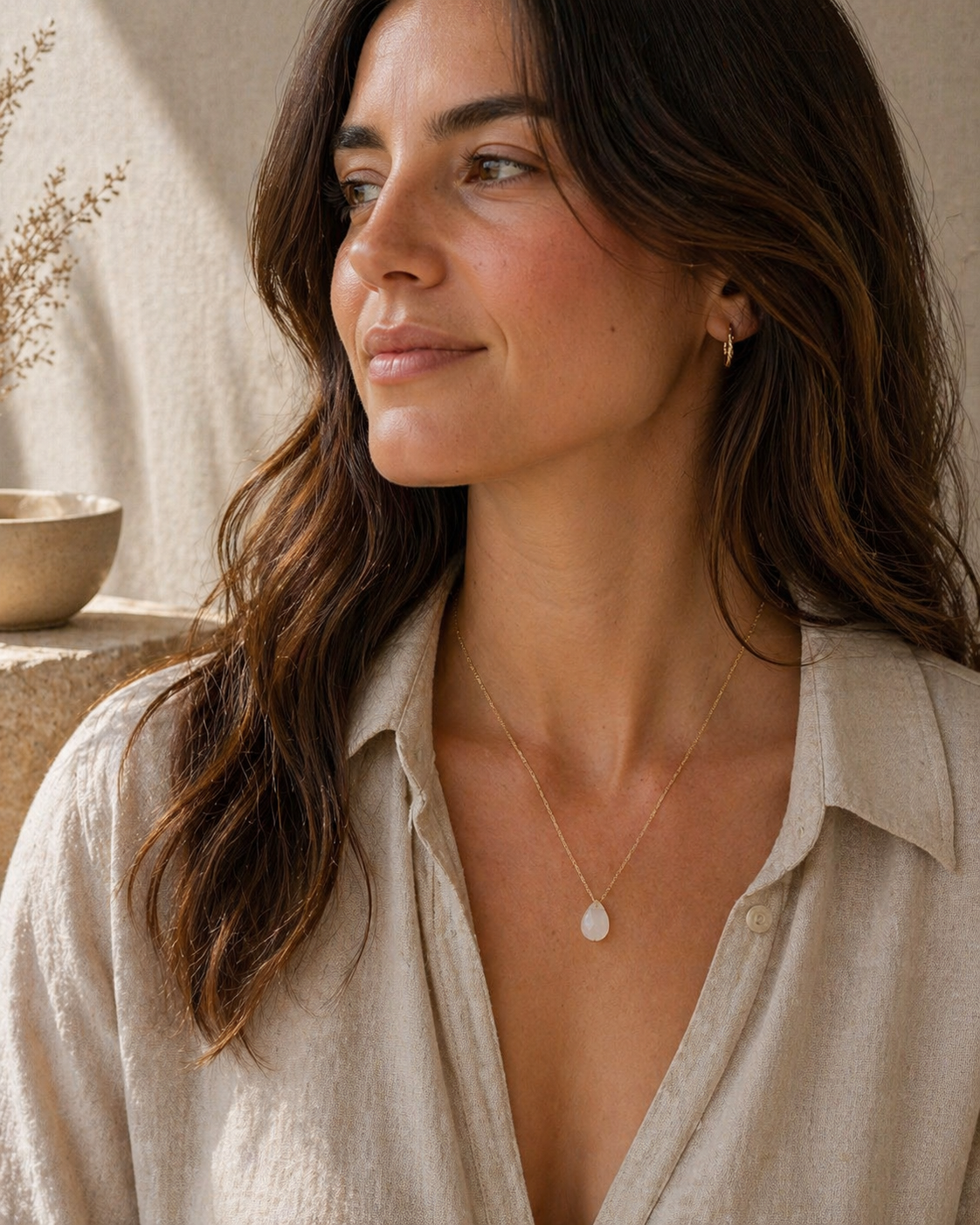 NATURAL MOONSTONE TEARDROP 18K GOLD PLATED CHAIN NECKLACE